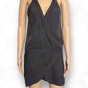 Michelle Mason  Cami Wrap Plunge Mini Dress in Charcoal Gray 100% Silk Size M Photo 2