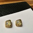 Monet Signed  Square Gold Tone Rhinestone Clip-on Clip On Earrings Photo 2