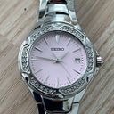 Seiko  Ladies Watch Crystal Embellishments Pink Dial Stainless Bracelet Date Photo 2