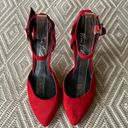 Marc Fisher Women red suede ankle wrapped pointed toes stilettos d’orsay shoes, Size 61/2M Photo 3