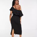 ASOS DESIGN Shirred Waist Midi Dress With Fallen Shoulder Photo 1