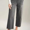 Carly Jean Los Angeles  High Rise Wide Leg Raw Hem Cropped Button Fly Jeans Black Photo 0