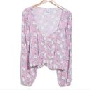 Abound NEW NWT  Cinched Floral Blouse Pink Cream Blue Long Sleeve Crop Top Medium Photo 2