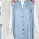 Style & Co  Macys Chambray Floral Embroidered Detail Sleeveless Button Up Top XL Photo 1