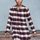 Garnet Hill  Womens Plaid Crepe Tunic Top 6 Brown White Long Sleeve Half Button Photo 1