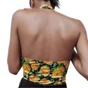 ZARA  Twist Neck Floral Halter Top Bodysuit Small Yellow Green Floral Sz M Photo 4