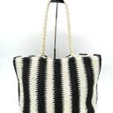 Bueno  Tote Bag Large Woven Straw Black Cream Beachy Boho Travel Summer Festival Photo 3