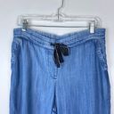 Talbots  Summer Twill Slim Leg Crop Pants Chambray Blue Tencel Drawstring Size 8 Photo 4
