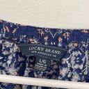 Lucky Brand  Printed Peasant Blouse Blue White Peach Floral Tie Neck Long Sleeve Photo 3