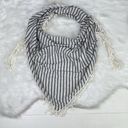 Forever 21 ⚓️ NWOT Oatmeal Black Striped Triangle Bandanna Scarf Lace Fringe  OS Photo 9