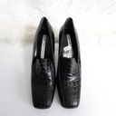 Via Spiga  90s Vintage Black Croc-Embossed Square Toe Leather Heeled Loafers Photo 2