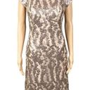 Sue Wong  Champagne sequined square neck sheath dress with stretch. Size 6. EUC Photo 0