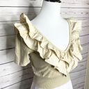 ZARA  Beige Cream Ruffled V-Neck Crop Top Size Small Photo 4