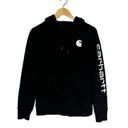 Carhartt  Women's Relaxed Fit Hooded Sweatshirt Logo Black White Size Small Photo 0