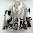 Mulberry Vintage  Street Full Zip Windbreaker Jacket 90 Ski Hood Abstract White M Photo 5
