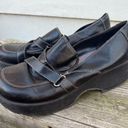 Vintage 90s Y2K LEI Brown Chunky Platform Clogs Faux Strap Size 11 Photo 2