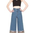 Alice + Olivia  Beta Pom Pom High Waist Wide Leg Cropped Jeans Size 28 Photo 0