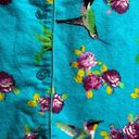 Hummingbird LA CERA  Flannel Cotton Pajamas Womens L Blue Buttons PJ Set Floral Photo 6