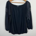 Lane Bryant Lane‎ Bryant Blouse Top 14/16 Off Shoulder Black Solid Lace Long Sleeve Stretch Photo 9