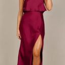 Petal and Pup  Vienna Strapless Berry Satin Ruffle Side Slit Midi Dress L Photo 1