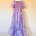 Arula Purple Smocked Shimmering Organza Tulle Short Puff Sleeve Maxi Dress. Photo 5