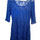 Lace Skater Dress Blue Illusion Neckline Size L Photo 0