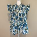 Tuckernuck  Blue Floral Flutter Sleeve Smocked Cotton Blouse NWT Size XL Photo 3