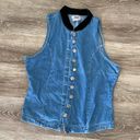 Vintage 90s button front blue denim vest with black velour collar small Photo 0