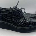 ALDO  BLACK LEATHER MOC CROC LACE UP SHOE platform WEDGE PLATFORM SZ 11 Oxford Photo 0