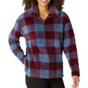 Eddie Bauer  Womens XL Pullover Quarter Zip Fleece Sweatshirt Blue Red Plaid Photo 0