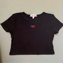 Obsessive Love Black Short Sleeve Red Heart Rhinestone Crop Top Photo 2