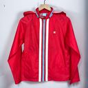 Roxy Quiksilver Red Striped Long Sleeve Windbreaker Jacket w/ Packable Hood Sz S Photo 0