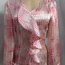 Coldwater Creek "" PINK ABSTRACT RUFFLE CAREER CASUAL SHIRT BLOUSE SIZE: M NWT Photo 0