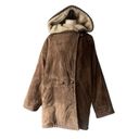 EXPRESS Vintage  Suede Leather Parka Jacket Hooded Faux Fur Lining Oversized OS Photo 7