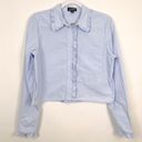 J.Crew  Ruffle Trim Button Up Shirt in Cotton Poplin Light Blue Size Small NWT Photo 3