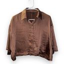 Dynamite  Brown Short Sleeve Silky Satin Flowy Button Up Shirt size petite small Photo 0