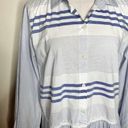 DKNY Peplum Top MEDIUM Ruffle Hem Blue & White Striped Half Button Long Sleeve Photo 3