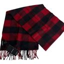 Nordstrom  Red Black Buffalo Check 100% Cashmere Fringe 72" x 12" Scarf Photo 0