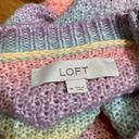 Loft  Sweater Womens Medium Pastel Rainbow Ruffle Shoulder Cable Knit Colorful Photo 4