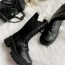 Pull & Bear Black faux leather lace-up platform chunky soles winter combat boots booties shoes  Photo 2