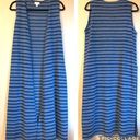 LuLaRoe  JOY Size S Long Duster Vest Cardigan Sweater Denim Blue Black Striped Photo 1