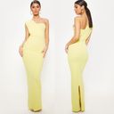 Pretty Little Thing  Light Lime One Shoulder Maxi Gown Dress Back Slit Crepe Photo 1