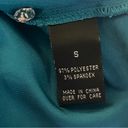 Iz Byer  Teal Blue Satin Dressy Ruffle Accent Top Size S Faux Crystal Buttons Photo 7