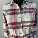 SO Sz S Embellished Plaid Flannel Button Down Top Photo 3