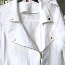 Guess  LOS ANGELES White Linen Crop Moto Zippered Jacket L Photo 9