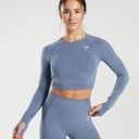 Gymshark  Vital Seamless 2.0 Cropped Top Longsleeve in Evening Blue Marl Size S Photo 0