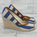 Ralph Lauren Lauren  Isis Espadrille Peep Toe Wedge Sandals Blue Cream Si Photo 2