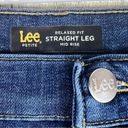 Lee  Size 12 Petite Relaxed Fit Straight Leg Midrise Dark Blue Jeans 5 Pockets Photo 5