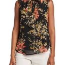 T Tahari  Top Womens Small Black Floral Burst Print Sleeveless Tie Neck Blouse Photo 0