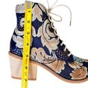 Vintage Satin Floral Embroidered Block Heel Cowboy Ankle Booties Blue Size 7 Photo 12